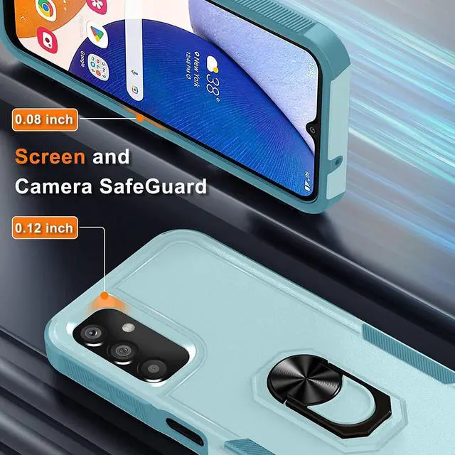 Alt view image 5 of 7 - Military Grade TUFF Shockproof Hybrid Armor Case with Ring Grip for Samsung Galaxy A14 5G - Teal