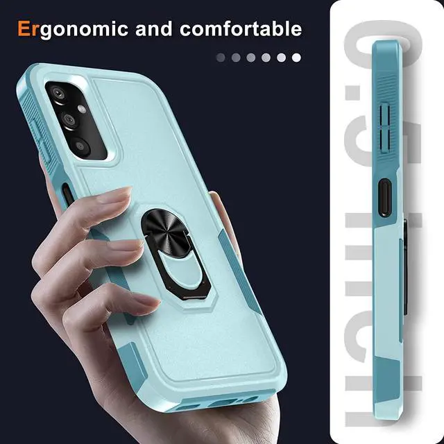 Alt view image 7 of 7 - Military Grade TUFF Shockproof Hybrid Armor Case with Ring Grip for Samsung Galaxy A14 5G - Teal
