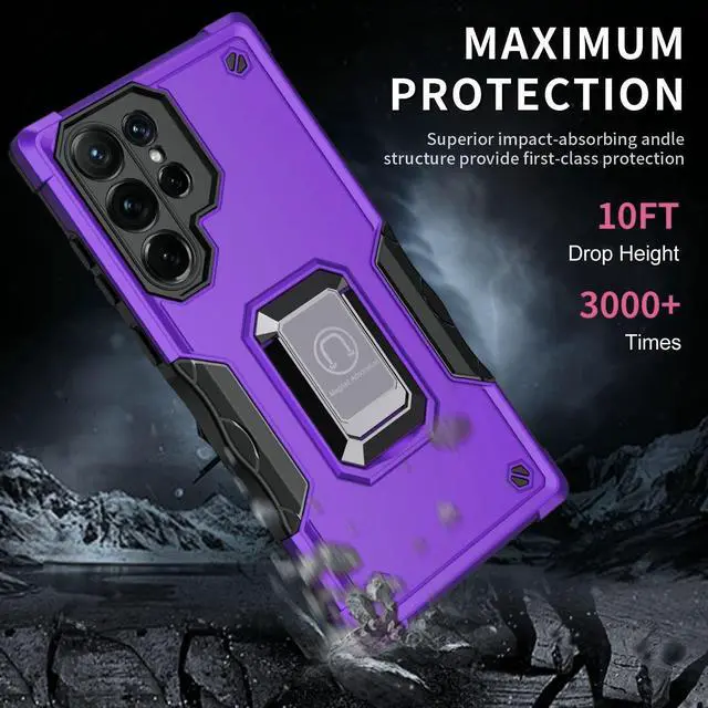Alt view image 2 of 7 - Military Grade Shockproof Hybrid Case with Ring Holder for Samsung Galaxy S23 Ultra - Purple