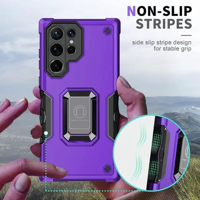 Alt view image 4 of 7 - Military Grade Shockproof Hybrid Case with Ring Holder for Samsung Galaxy S23 Ultra - Purple