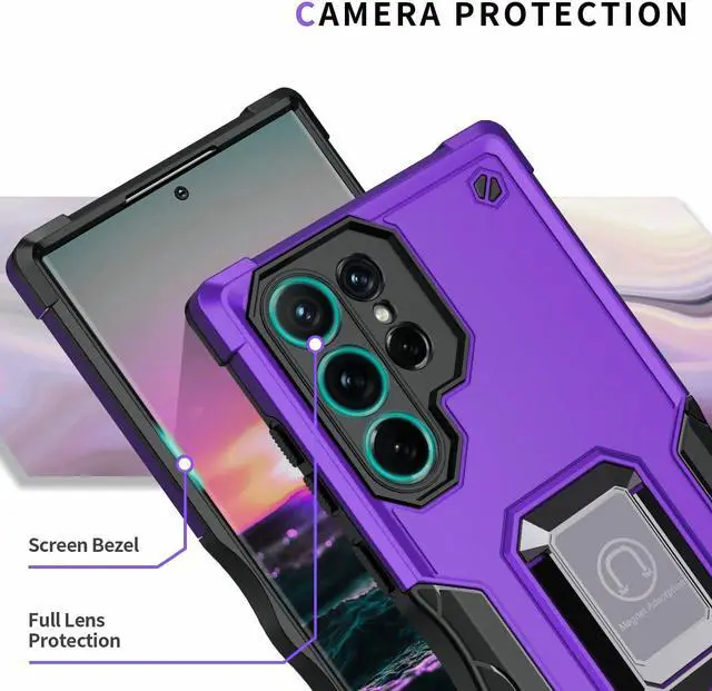 Alt view image 6 of 7 - Military Grade Shockproof Hybrid Case with Ring Holder for Samsung Galaxy S23 Ultra - Purple