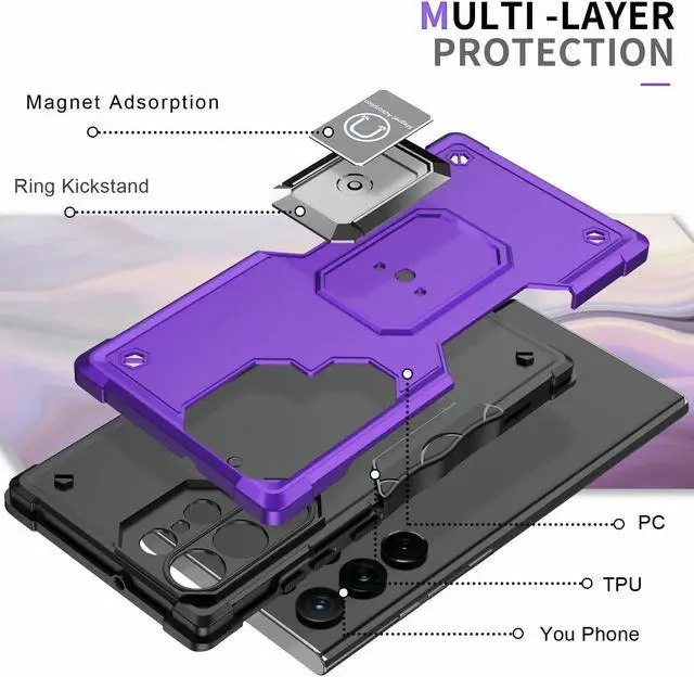 Alt view image 7 of 7 - Military Grade Shockproof Hybrid Case with Ring Holder for Samsung Galaxy S23 Ultra - Purple