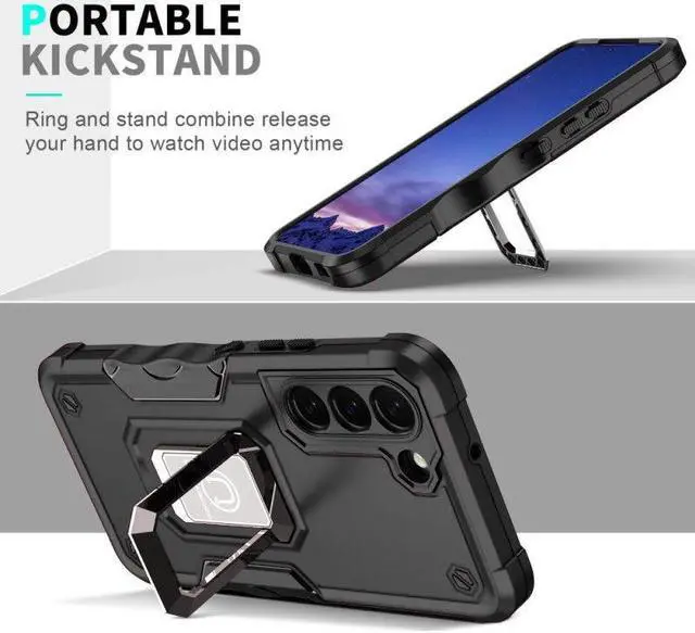 Alt view image 4 of 7 - Military Grade Shockproof Hybrid Armor Case with Ring Grip for Samsung Galaxy S23 - Black