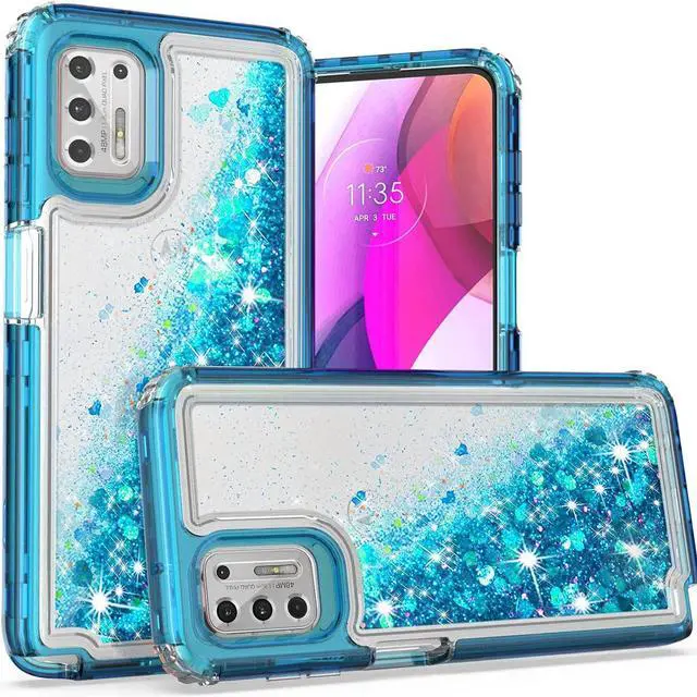 Main image of Atomic Quicksand Glitter Waterfall Hybrid Case for Motorola Moto G Stylus 2021 - Blue