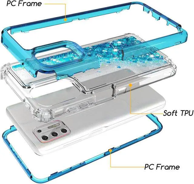 Alt view image 3 of 5 - Atomic Quicksand Glitter Waterfall Hybrid Case for Motorola Moto G Stylus 2021 - Blue