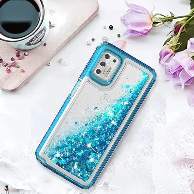 Alt view image 4 of 5 - Atomic Quicksand Glitter Waterfall Hybrid Case for Motorola Moto G Stylus 2021 - Blue