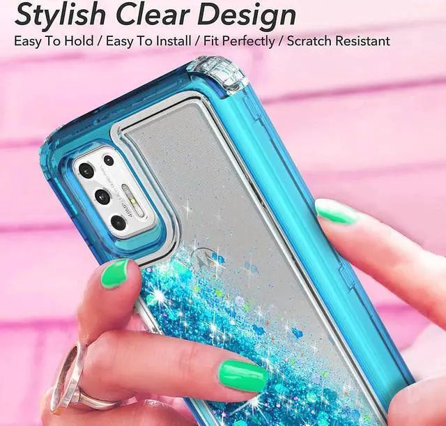 Alt view image 5 of 5 - Atomic Quicksand Glitter Waterfall Hybrid Case for Motorola Moto G Stylus 2021 - Blue