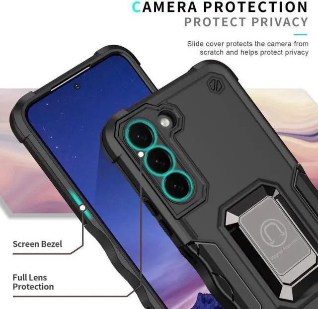 Alt view image 5 of 7 - Military Grade Shockproof Hybrid Armor Case with Ring Grip for Samsung Galaxy S23 - Black