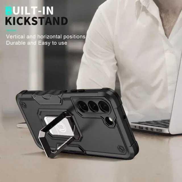Alt view image 7 of 7 - Military Grade Shockproof Hybrid Armor Case with Ring Grip for Samsung Galaxy S23 - Black