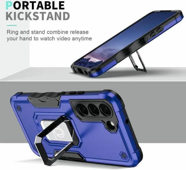 Alt view image 4 of 7 - Military Grade Shockproof Hybrid Armor Case with Ring Grip for Samsung Galaxy S23 - Navy Blue