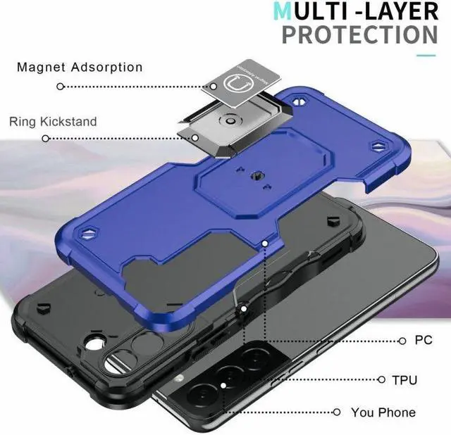 Alt view image 5 of 7 - Military Grade Shockproof Hybrid Armor Case with Ring Grip for Samsung Galaxy S23 - Navy Blue
