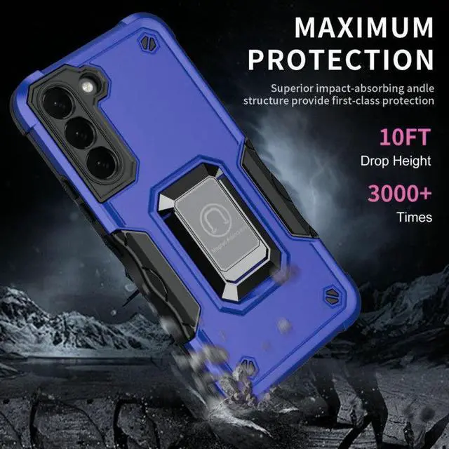 Alt view image 2 of 7 - Military Grade Shockproof Hybrid Armor Case with Ring Grip for Samsung Galaxy S23 - Navy Blue