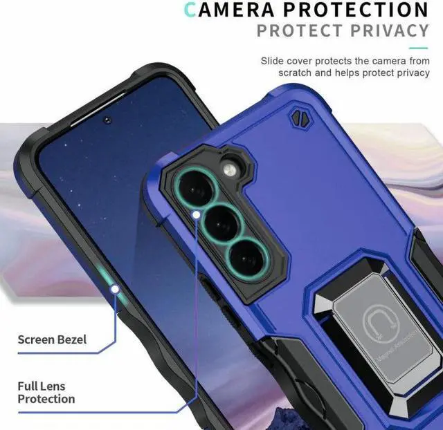 Alt view image 6 of 7 - Military Grade Shockproof Hybrid Armor Case with Ring Grip for Samsung Galaxy S23 - Navy Blue