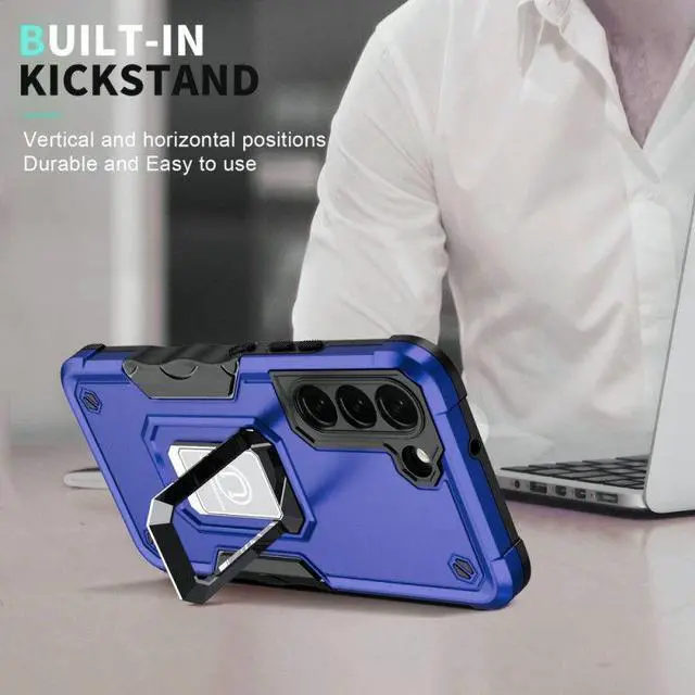 Alt view image 7 of 7 - Military Grade Shockproof Hybrid Armor Case with Ring Grip for Samsung Galaxy S23 - Navy Blue