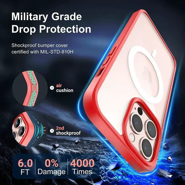 Alt view image 4 of 7 - MagSafe Compatible Premium Hybrid Protective Case for iPhone 14 Pro Max - Red