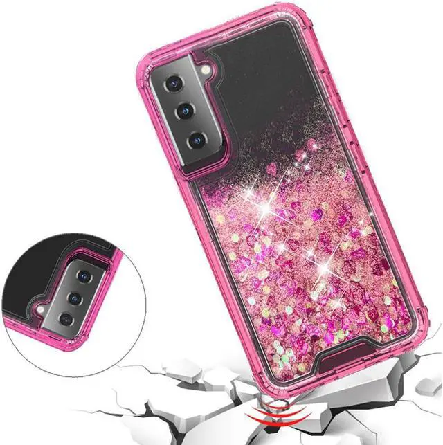 Alt view image 2 of 6 - Atomic Quicksand Glitter Waterfall Hybrid Case for Samsung Galaxy S21 Plus 5G - Hot Pink