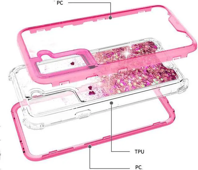 Alt view image 4 of 6 - Atomic Quicksand Glitter Waterfall Hybrid Case for Samsung Galaxy S21 Plus 5G - Hot Pink