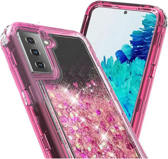 Alt view image 6 of 6 - Atomic Quicksand Glitter Waterfall Hybrid Case for Samsung Galaxy S21 Plus 5G - Hot Pink