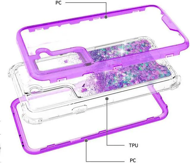 Alt view image 4 of 6 - Atomic Quicksand Glitter Waterfall Hybrid Case for Samsung Galaxy S21 Plus 5G - Purple