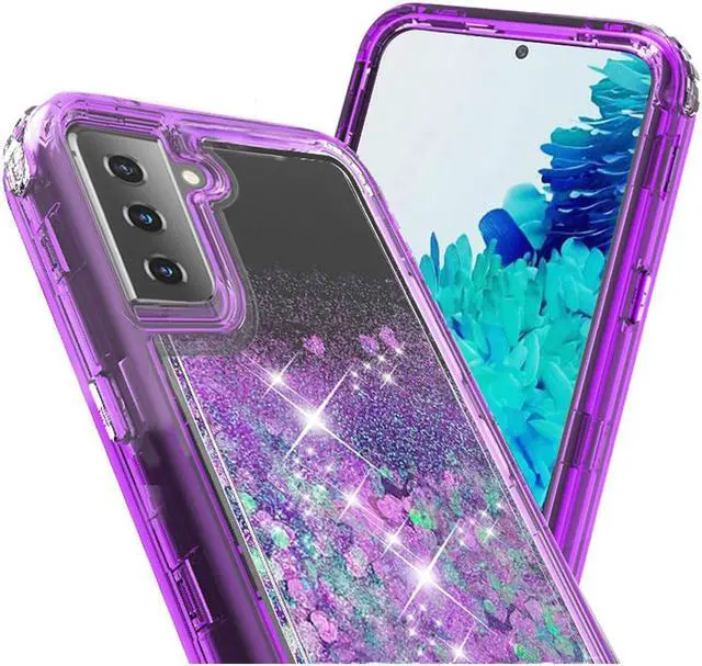 Alt view image 6 of 6 - Atomic Quicksand Glitter Waterfall Hybrid Case for Samsung Galaxy S21 Plus 5G - Purple