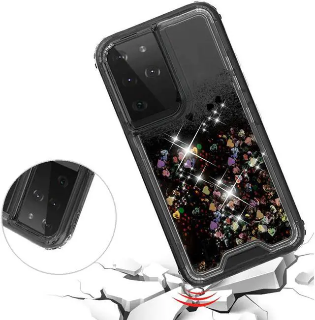 Alt view image 2 of 6 - Atomic Quicksand Glitter Waterfall Hybrid Case for Samsung Galaxy S21 Ultra 5G - Black