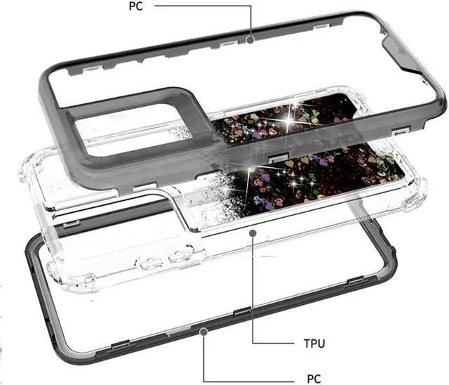 Alt view image 4 of 6 - Atomic Quicksand Glitter Waterfall Hybrid Case for Samsung Galaxy S21 Ultra 5G - Black