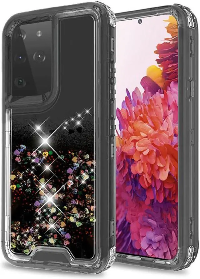 Alt view image 5 of 6 - Atomic Quicksand Glitter Waterfall Hybrid Case for Samsung Galaxy S21 Ultra 5G - Black