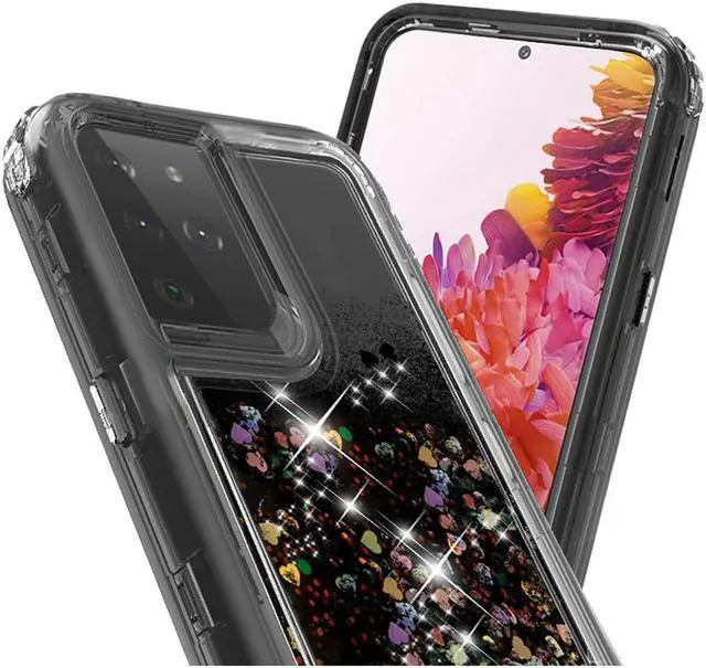 Alt view image 6 of 6 - Atomic Quicksand Glitter Waterfall Hybrid Case for Samsung Galaxy S21 Ultra 5G - Black