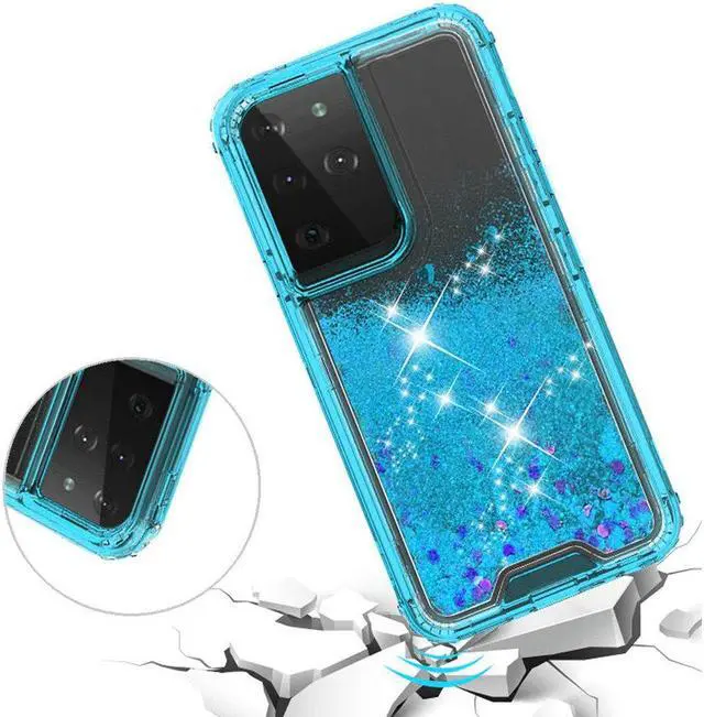 Alt view image 2 of 6 - Atomic Quicksand Glitter Waterfall Hybrid Case for Samsung Galaxy S21 Ultra 5G - Blue