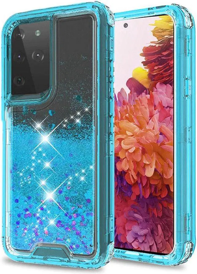 Alt view image 5 of 6 - Atomic Quicksand Glitter Waterfall Hybrid Case for Samsung Galaxy S21 Ultra 5G - Blue