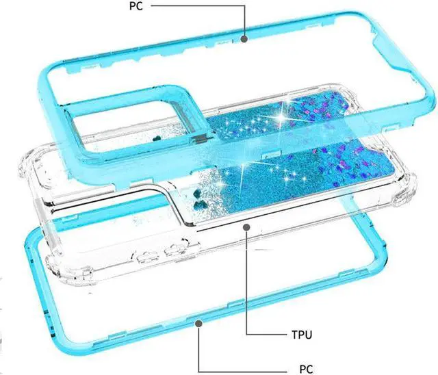 Alt view image 4 of 6 - Atomic Quicksand Glitter Waterfall Hybrid Case for Samsung Galaxy S21 Ultra 5G - Blue