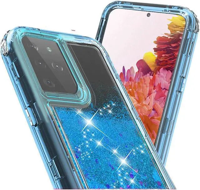 Alt view image 6 of 6 - Atomic Quicksand Glitter Waterfall Hybrid Case for Samsung Galaxy S21 Ultra 5G - Blue