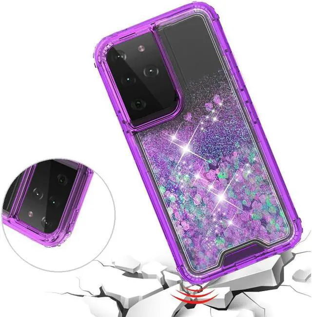 Alt view image 2 of 6 - Atomic Quicksand Glitter Waterfall Hybrid Case for Samsung Galaxy S21 Ultra 5G - Purple