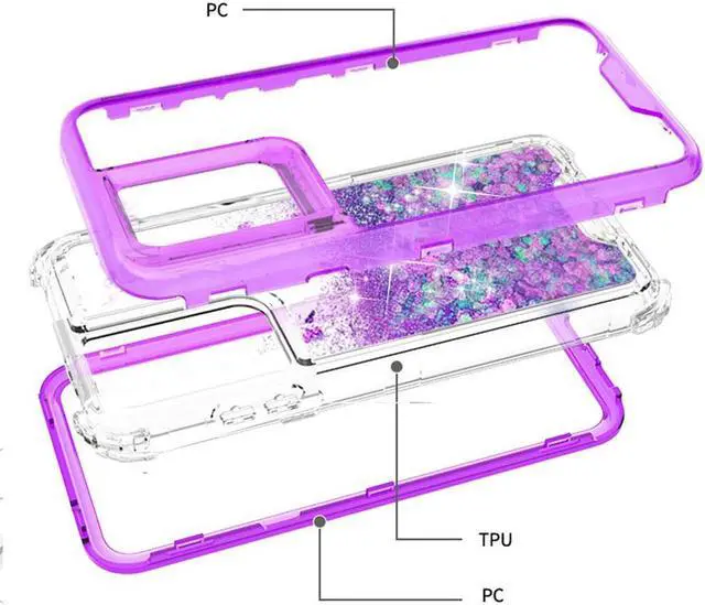 Alt view image 4 of 6 - Atomic Quicksand Glitter Waterfall Hybrid Case for Samsung Galaxy S21 Ultra 5G - Purple
