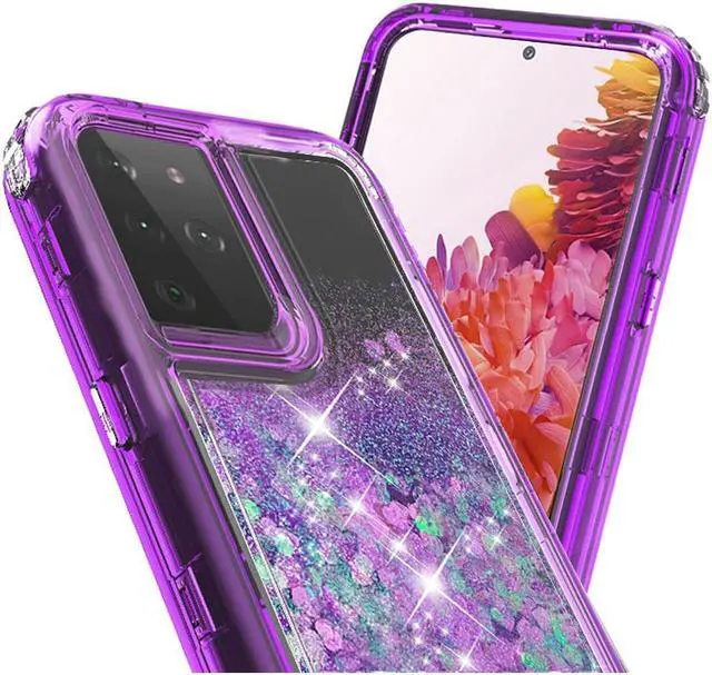 Alt view image 6 of 6 - Atomic Quicksand Glitter Waterfall Hybrid Case for Samsung Galaxy S21 Ultra 5G - Purple