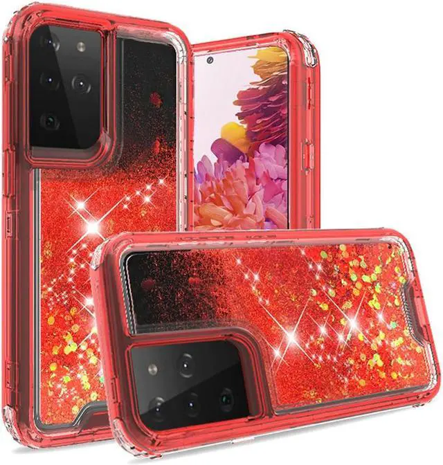 Main image of Atomic Quicksand Glitter Waterfall Hybrid Case for Samsung Galaxy S21 Ultra 5G - Red