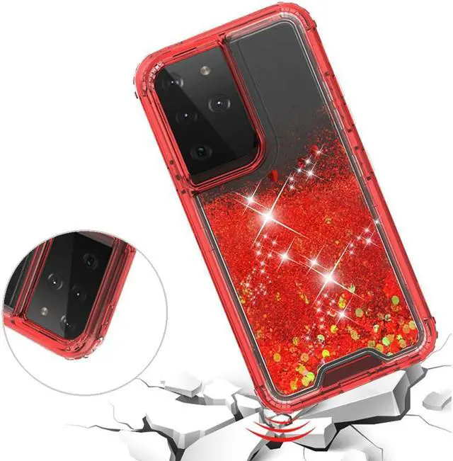 Alt view image 2 of 6 - Atomic Quicksand Glitter Waterfall Hybrid Case for Samsung Galaxy S21 Ultra 5G - Red