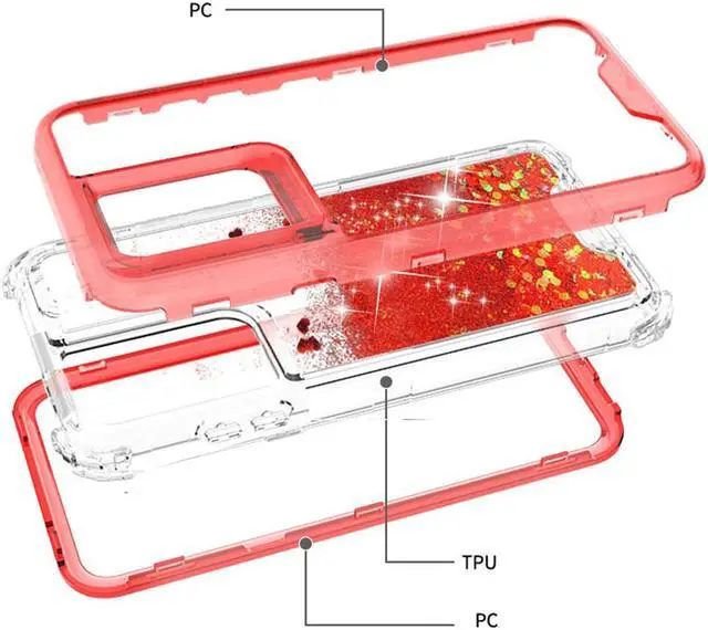 Alt view image 4 of 6 - Atomic Quicksand Glitter Waterfall Hybrid Case for Samsung Galaxy S21 Ultra 5G - Red