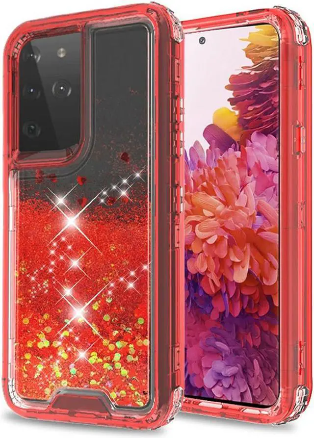 Alt view image 5 of 6 - Atomic Quicksand Glitter Waterfall Hybrid Case for Samsung Galaxy S21 Ultra 5G - Red
