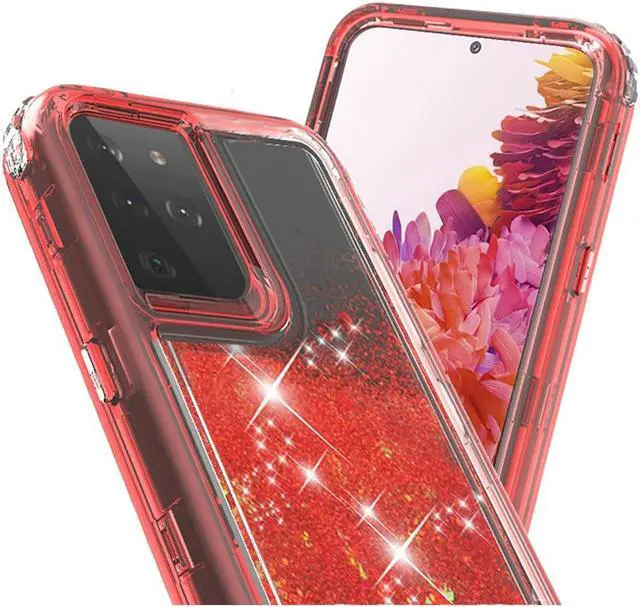 Alt view image 6 of 6 - Atomic Quicksand Glitter Waterfall Hybrid Case for Samsung Galaxy S21 Ultra 5G - Red