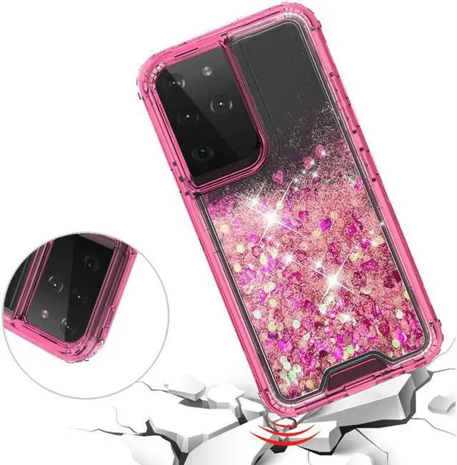 Alt view image 2 of 6 - Atomic Quicksand Glitter Waterfall Hybrid Case for Samsung Galaxy S21 Ultra 5G - Hot Pink