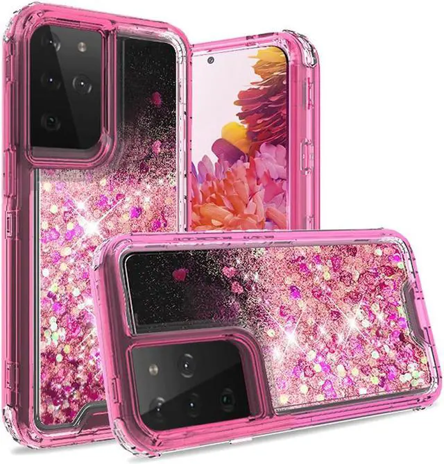 Main image of Atomic Quicksand Glitter Waterfall Hybrid Case for Samsung Galaxy S21 Ultra 5G - Hot Pink
