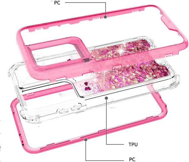 Alt view image 4 of 6 - Atomic Quicksand Glitter Waterfall Hybrid Case for Samsung Galaxy S21 Ultra 5G - Hot Pink