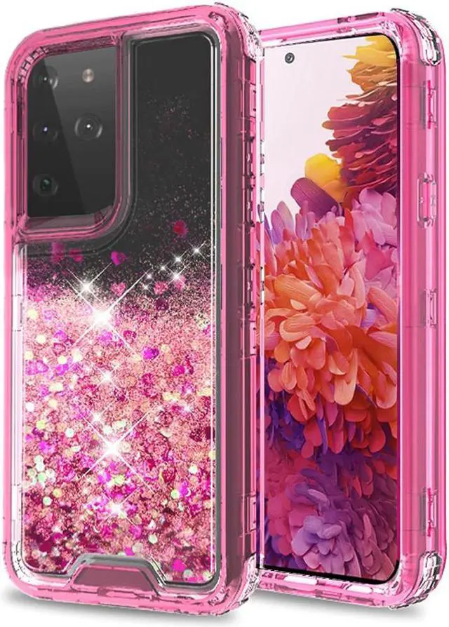Alt view image 5 of 6 - Atomic Quicksand Glitter Waterfall Hybrid Case for Samsung Galaxy S21 Ultra 5G - Hot Pink