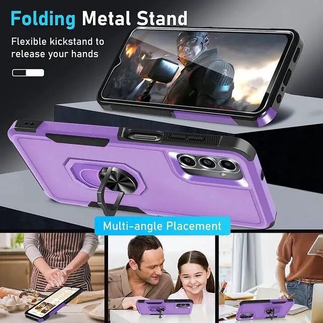 Alt view image 4 of 7 - Military Grade TUFF Shockproof Hybrid Armor Case with Ring Grip for Samsung Galaxy A14 5G - Purple