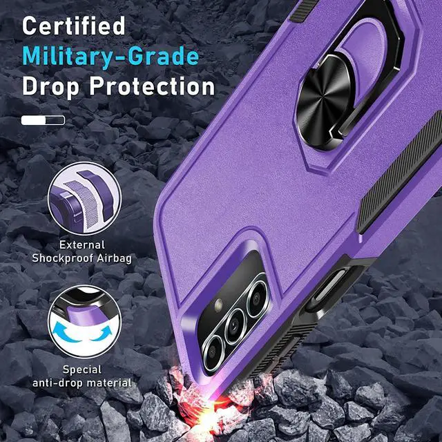 Alt view image 2 of 7 - Military Grade TUFF Shockproof Hybrid Armor Case with Ring Grip for Samsung Galaxy A14 5G - Purple