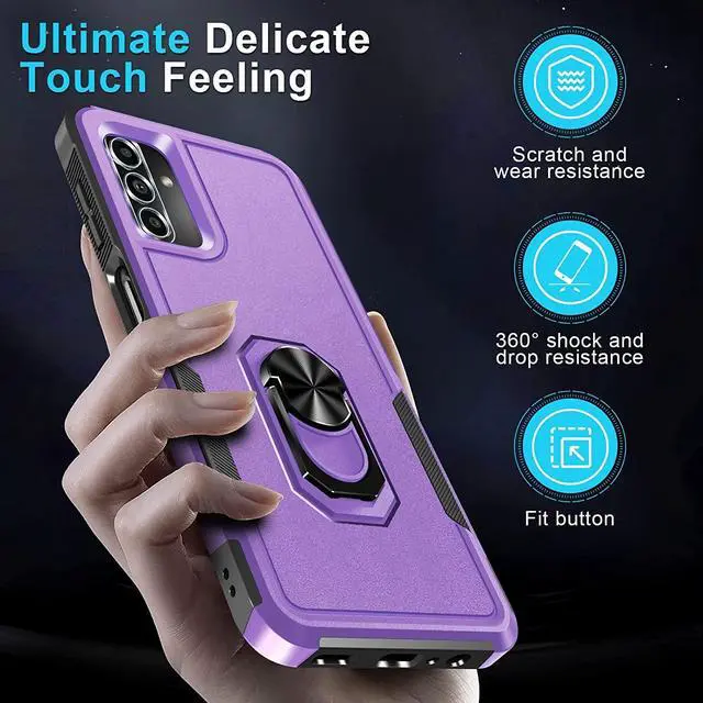 Alt view image 6 of 7 - Military Grade TUFF Shockproof Hybrid Armor Case with Ring Grip for Samsung Galaxy A14 5G - Purple