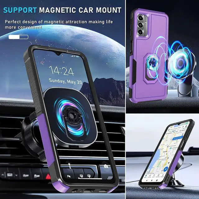 Alt view image 7 of 7 - Military Grade TUFF Shockproof Hybrid Armor Case with Ring Grip for Samsung Galaxy A14 5G - Purple