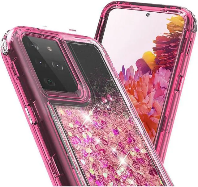 Alt view image 6 of 6 - Atomic Quicksand Glitter Waterfall Hybrid Case for Samsung Galaxy S21 Ultra 5G - Hot Pink