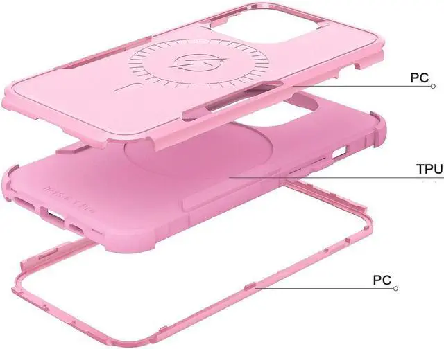 Alt view image 5 of 7 - MagSafe Compatible Military Grade TUFF Hybrid Armor Case for iPhone 14 Pro Max - Pink